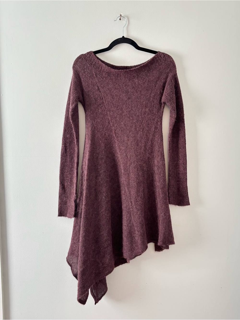 Free People Alpaca Asymmetrical Sweater Dress Long Sleeve Knit Midi Purple